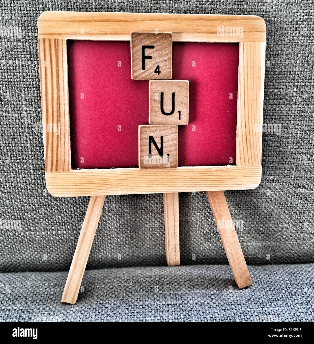 Miniature chalkboard spelling Fun Stock Photo Alamy