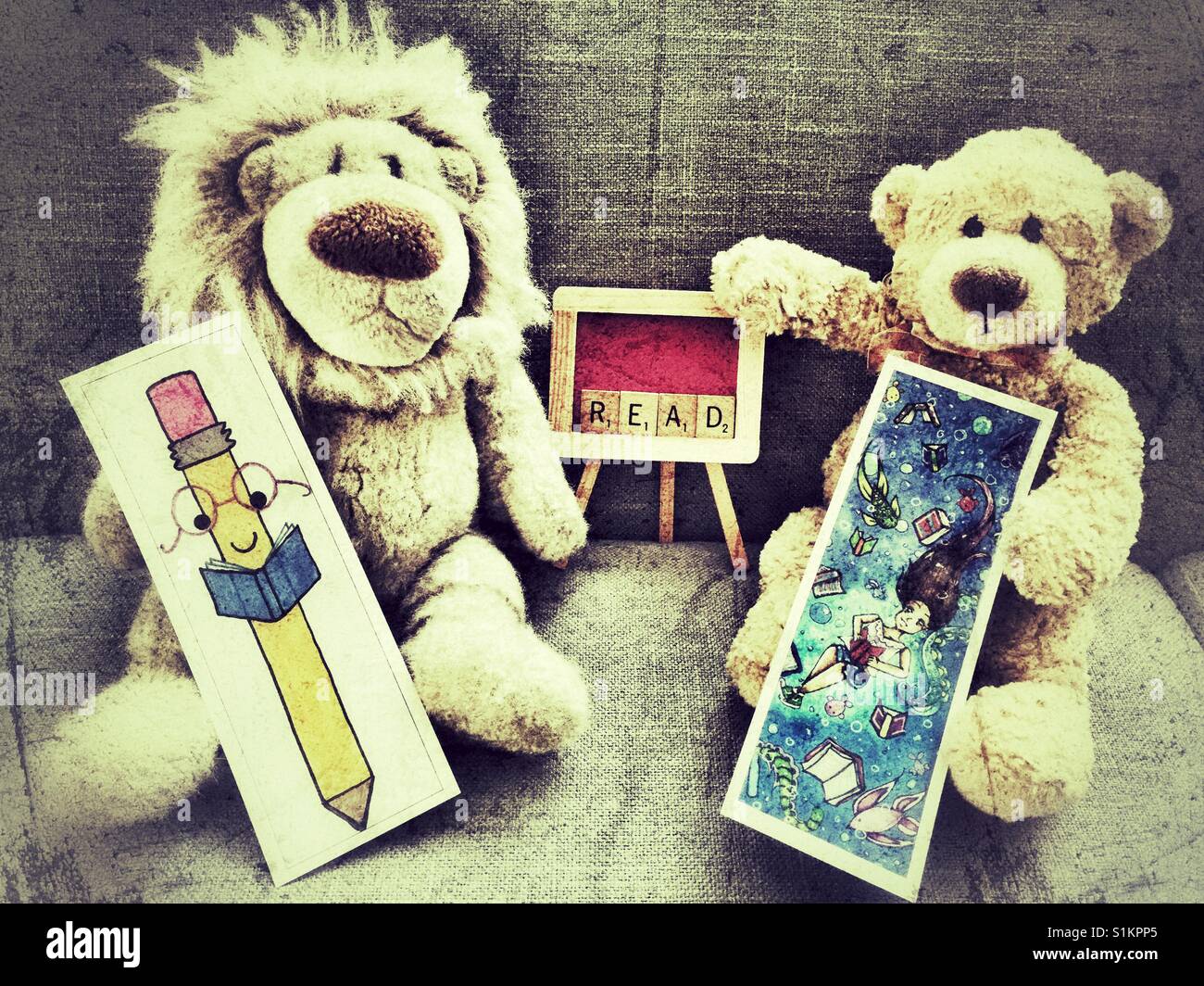 Stuffed animals encourage you to read. - Smartphone Captured Stock Image