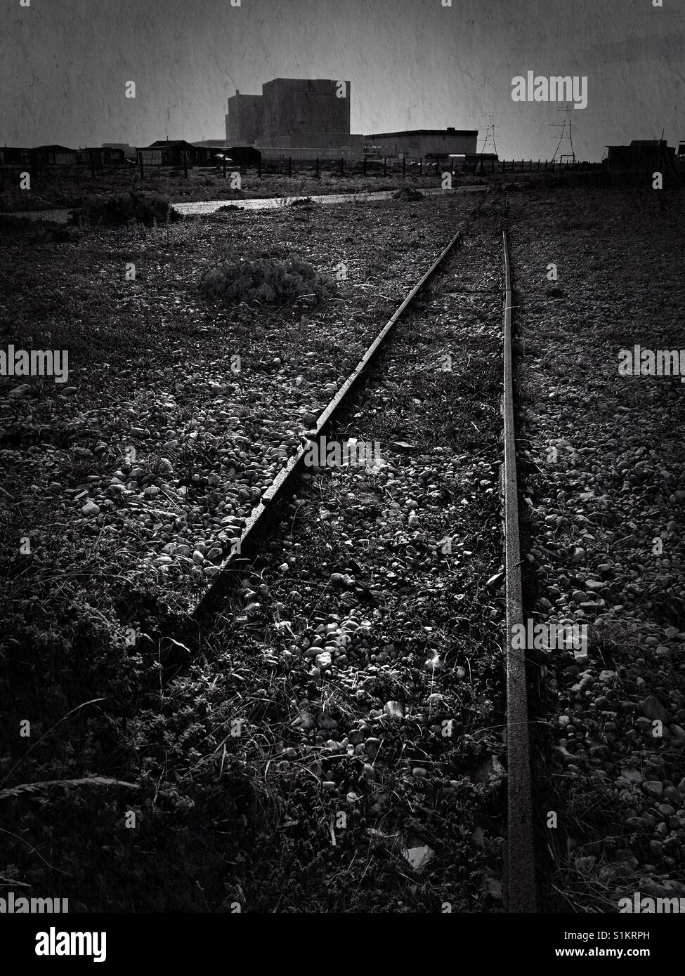 Old railway lines and Dungeness nuclear power station - Smartphone Captured Stock Image