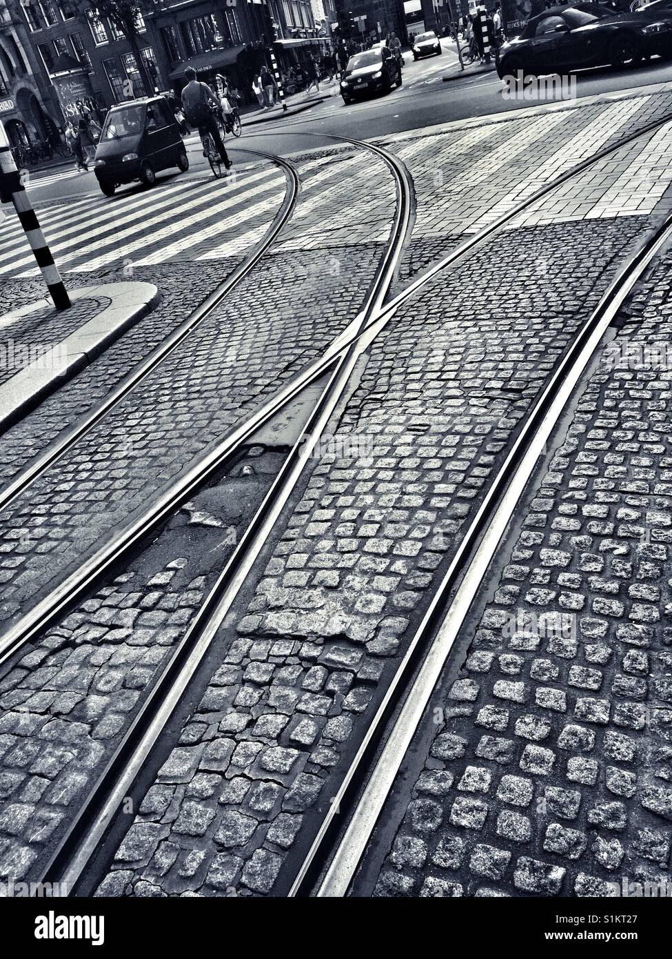 Tram lines and traffic, Amsterdam - Smartphone Captured Stock Image
