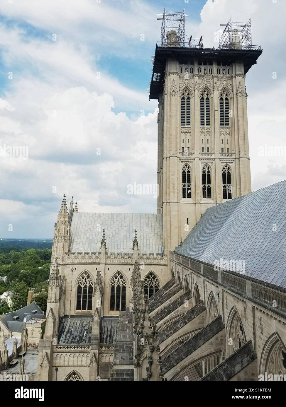 Earthquake damaged central tower at the Washington National Cathedral
