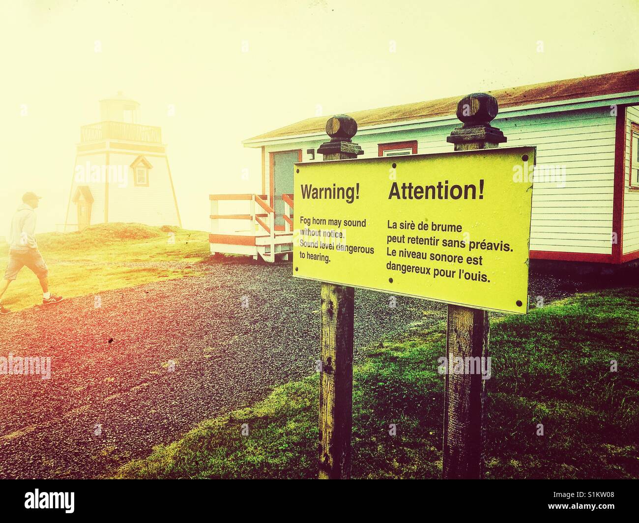 Fog horn warning sign at Fishing Point Lighthouse, St Anthony
