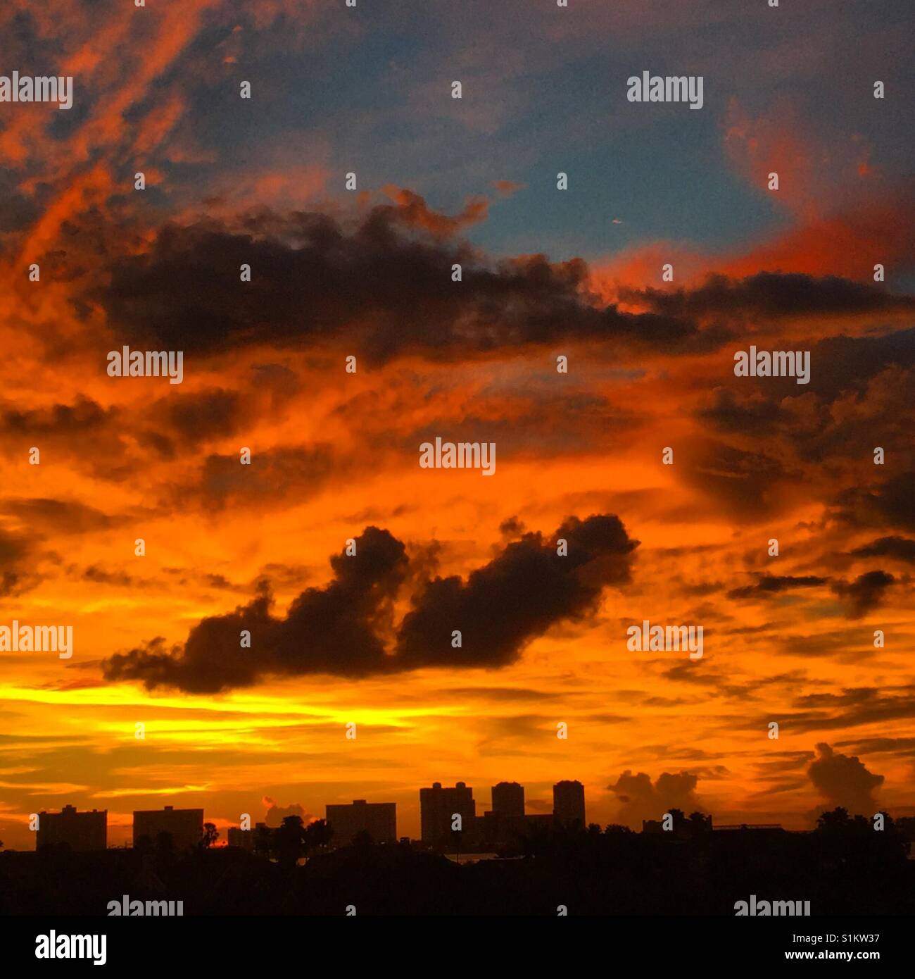 Fiery sunset over Clearwater Beach, Florida - Smartphone Captured Stock Image
