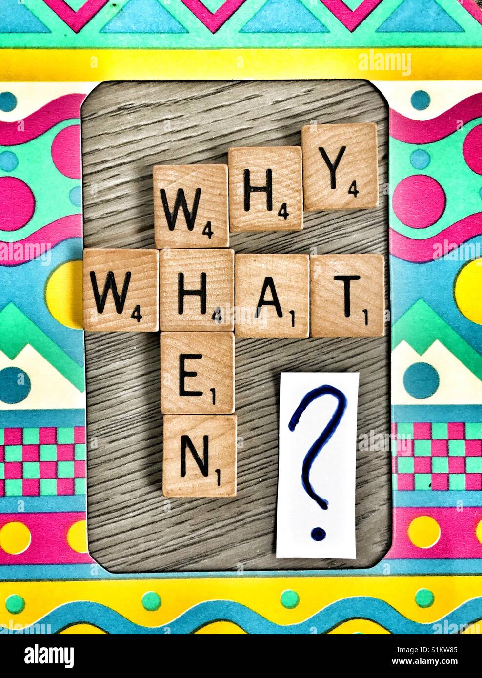 Question words, why, what and when. - Smartphone Captured Stock Image