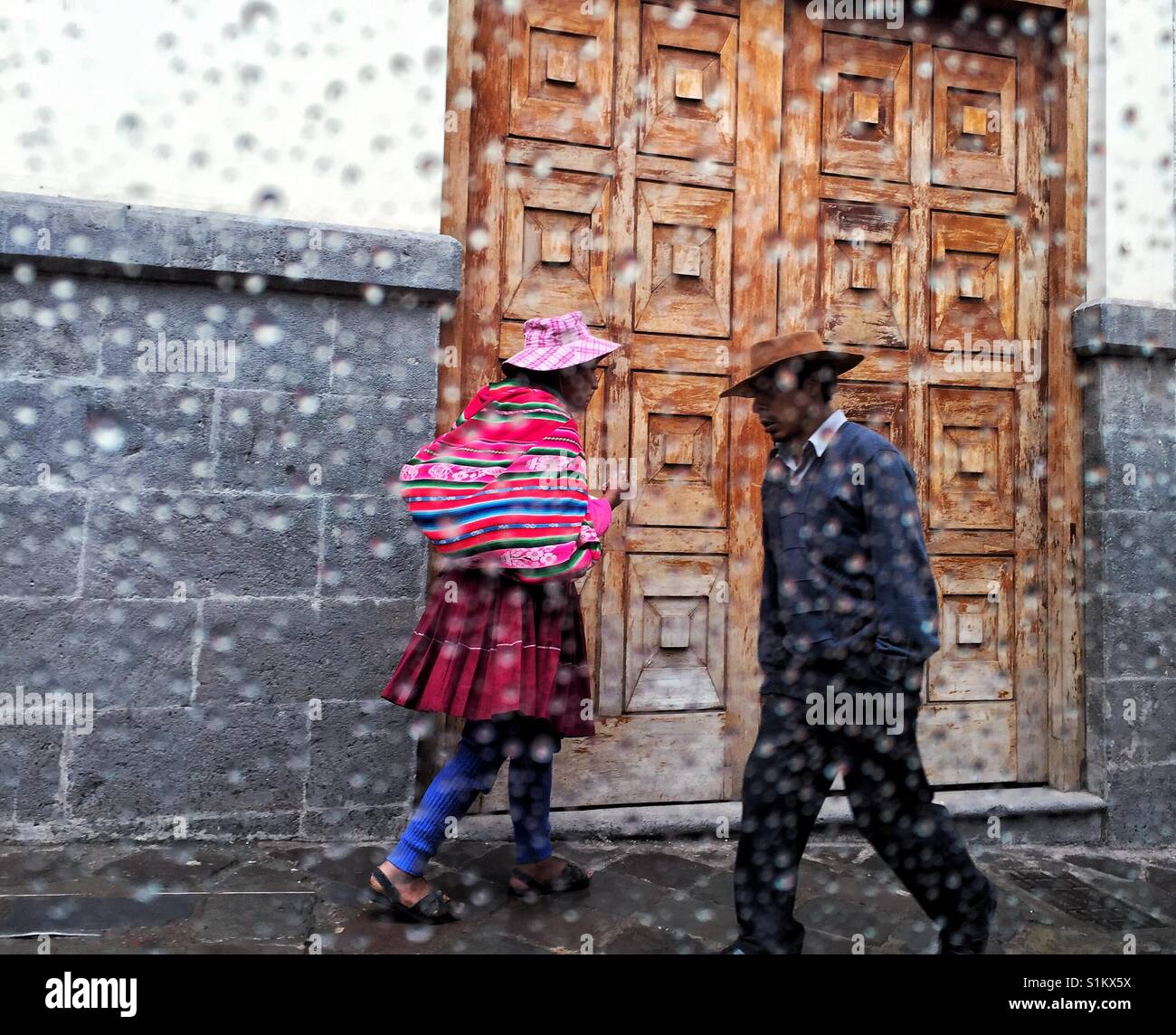 Rainy day on the streets of Cusco in Peru - Smartphone Captured Stock Image