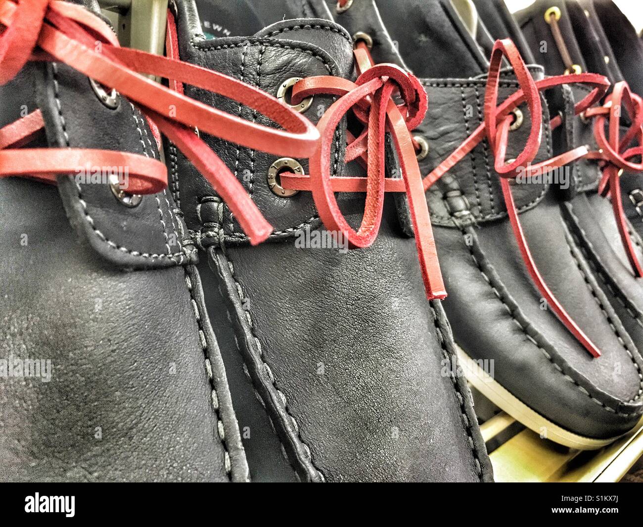 Men's leather boat shoes in a Spanish shoe shop Stock Photo Alamy