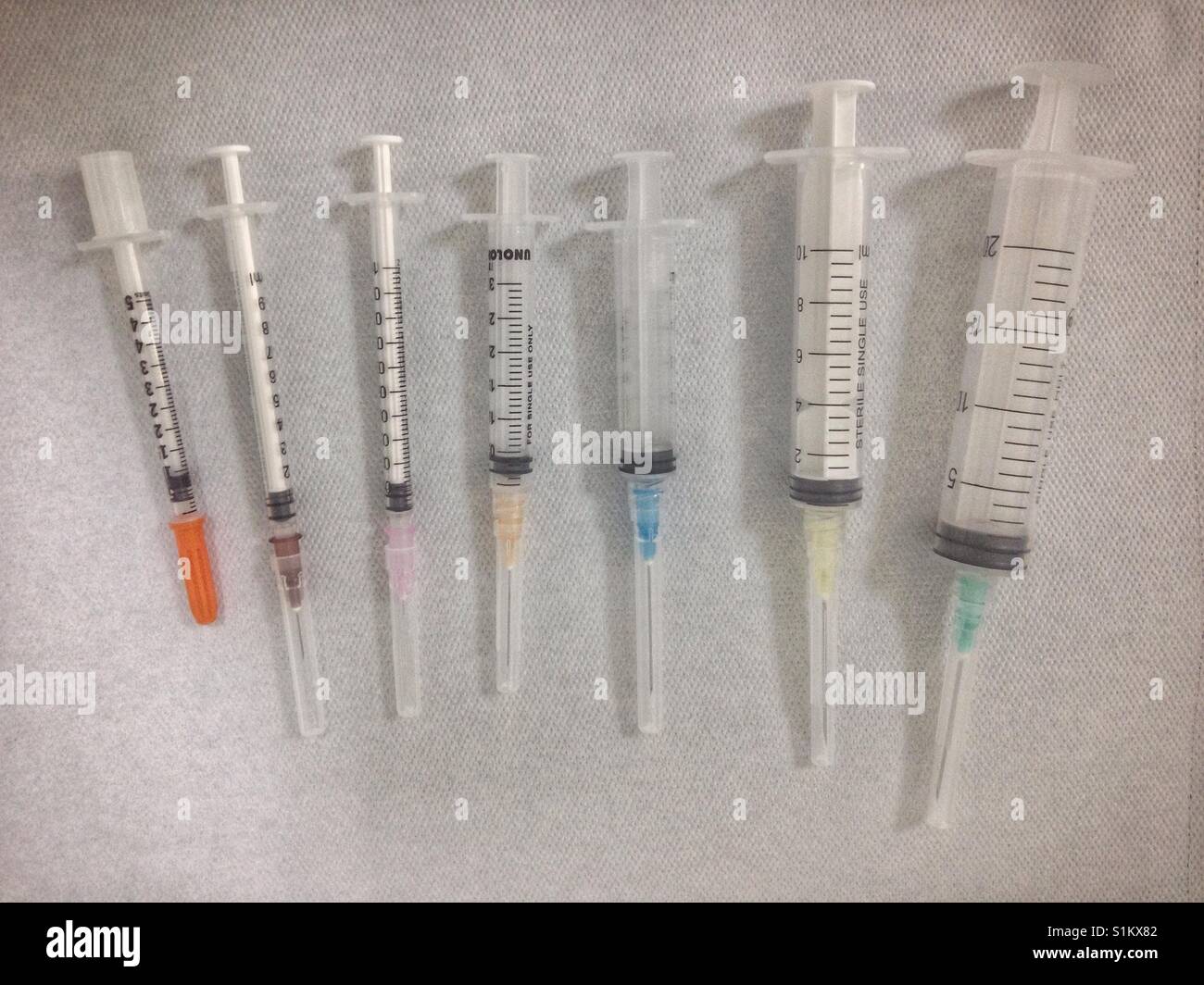 Different size of syringes Stock Photo