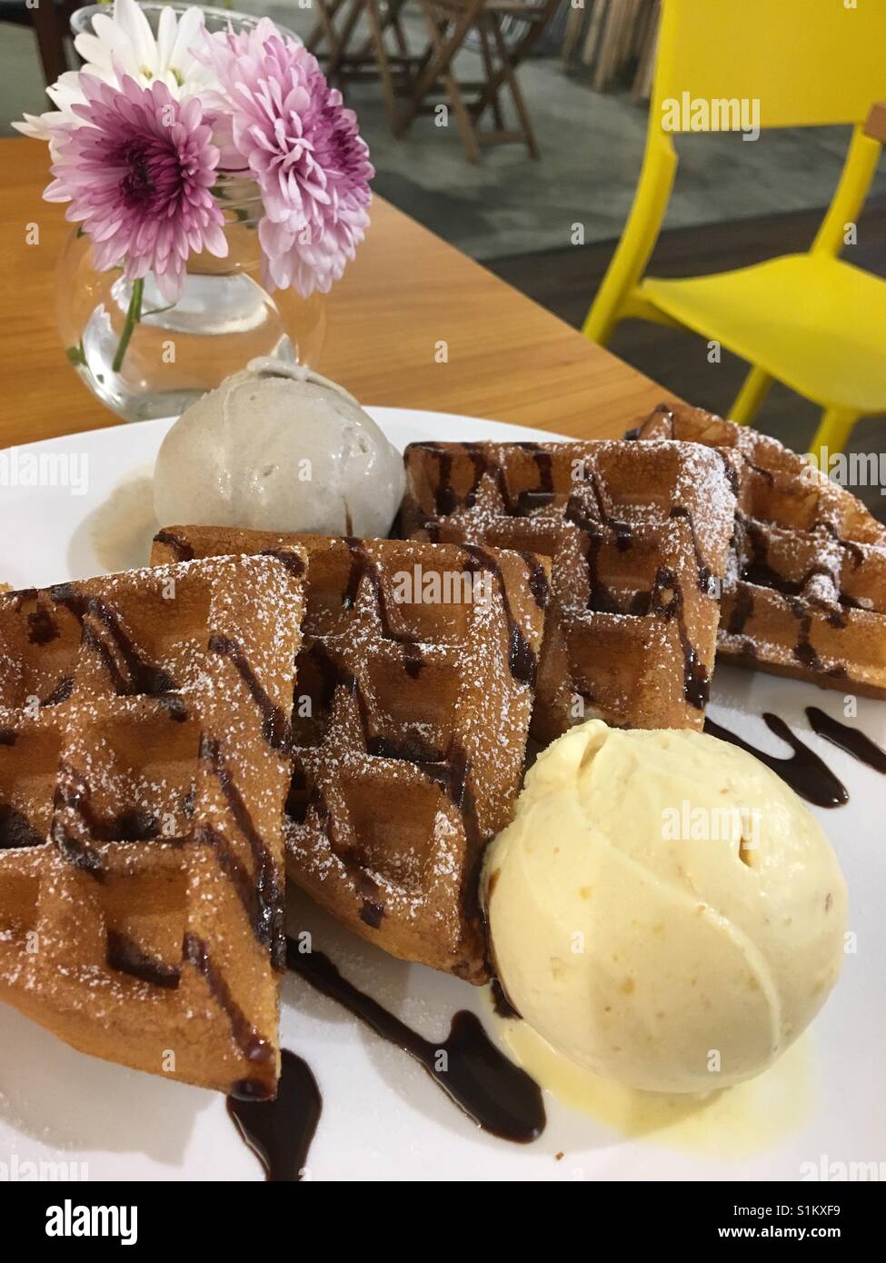 Ice cream and waffles are the best combination! Stock Photo Alamy