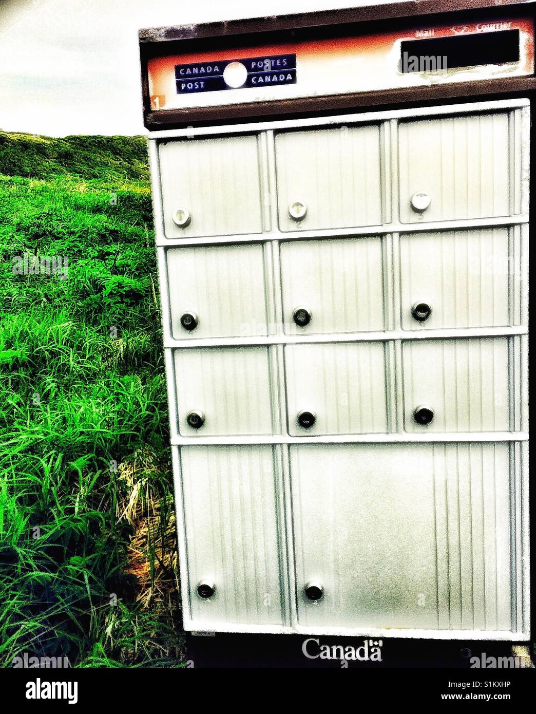 Canada post mailboxes in rural small town, Newfoundland, Canada - Smartphone Captured Stock Image
