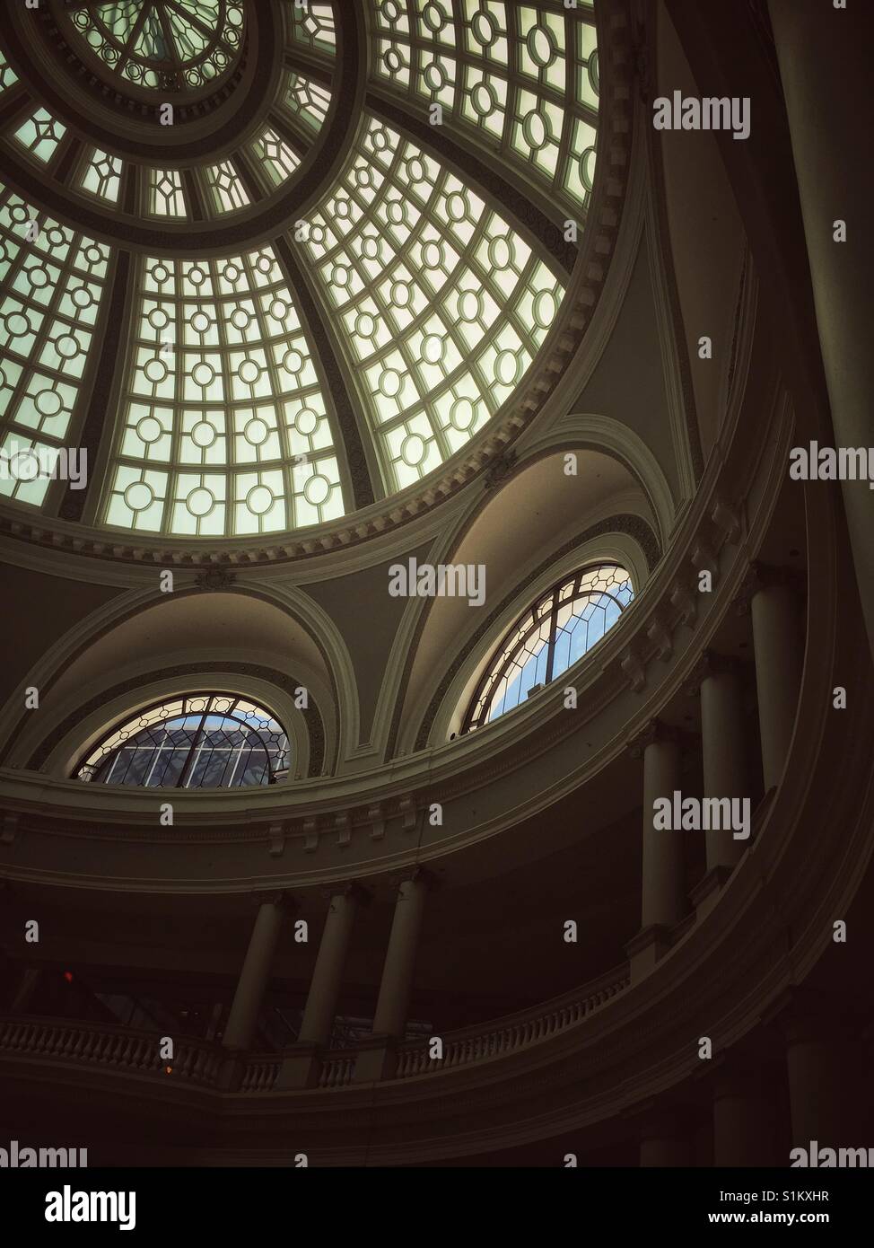 Interior dome structures of a shopping mall building in San Francisco, California Stock Photo