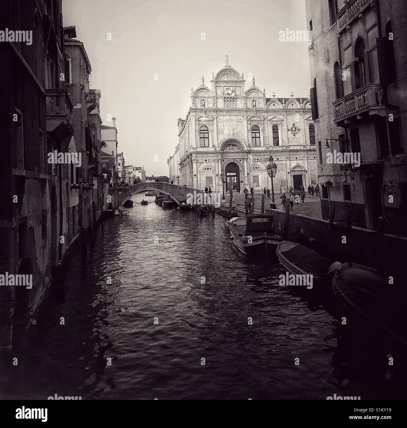 Black and white of Venice canal. Stock Photo