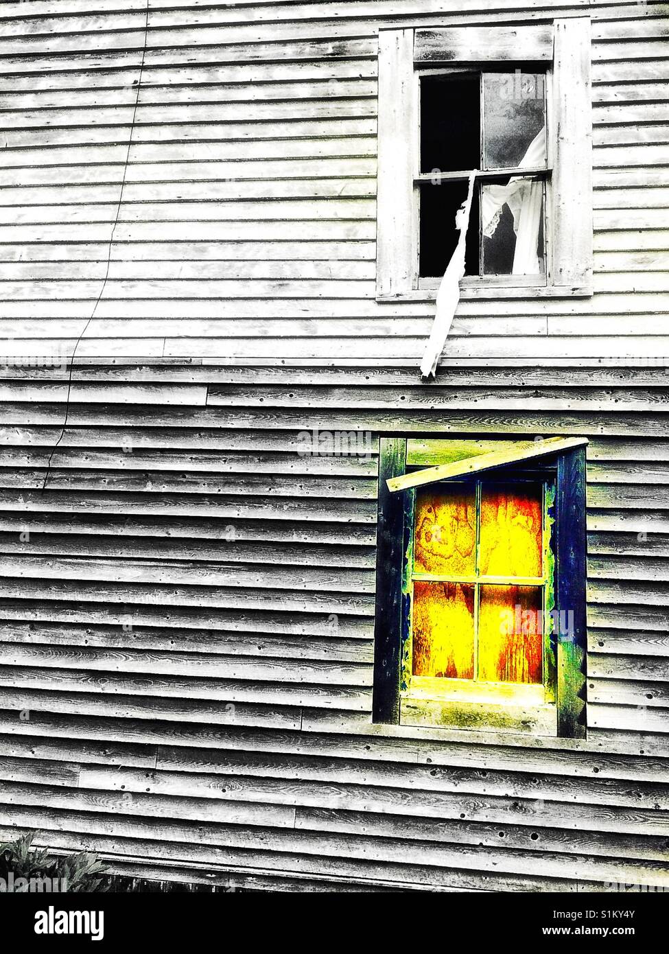 Boarded up abandoned timber house, Canada - Smartphone Captured Stock Image