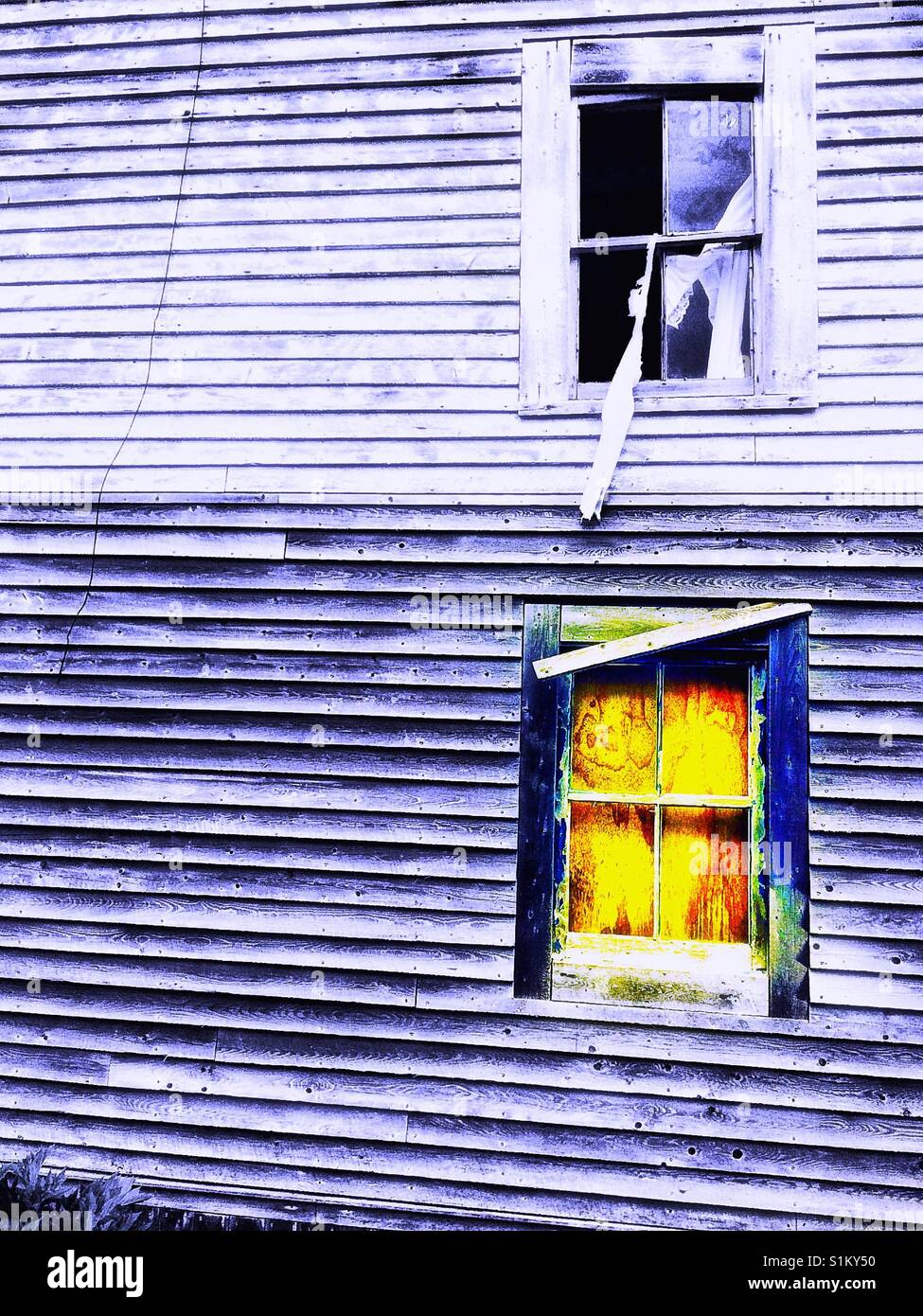 Boarded up abandoned timber house, Canada - Smartphone Captured Stock Image