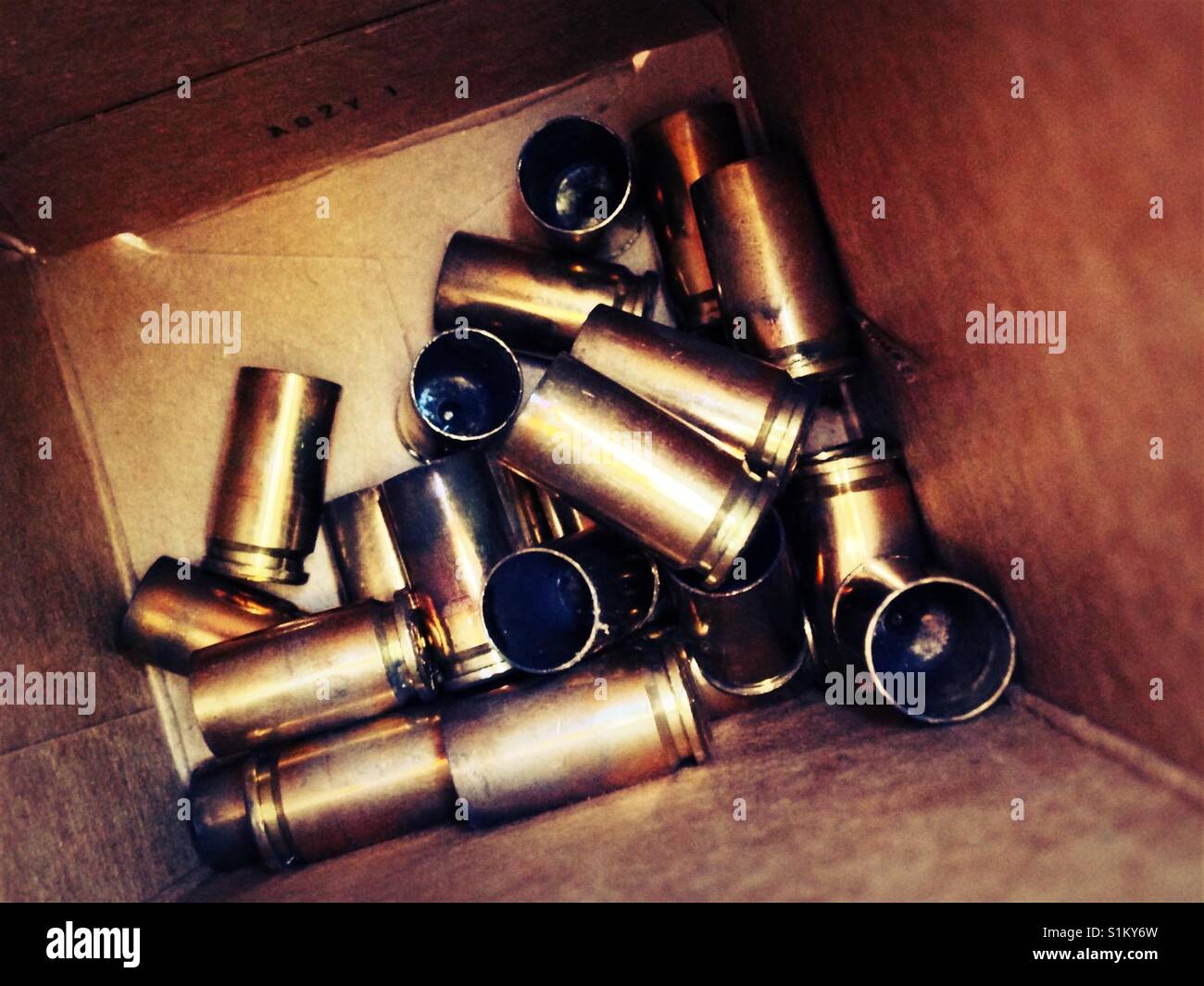 Gathered brass shell casings Stock Photo