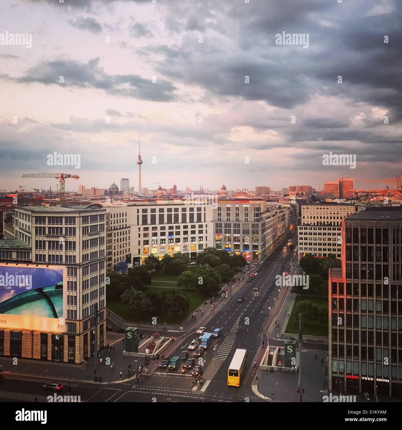 View over Leipziger Platz as the sun begins to set in Berlin, Germany in August 2017. Stock Photo