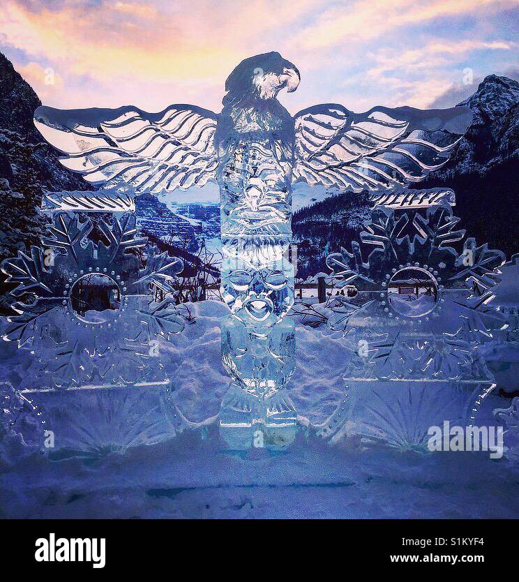 Canada Lake Louise Alberta Eagle Ice Sculpture Mountains Stock Photo