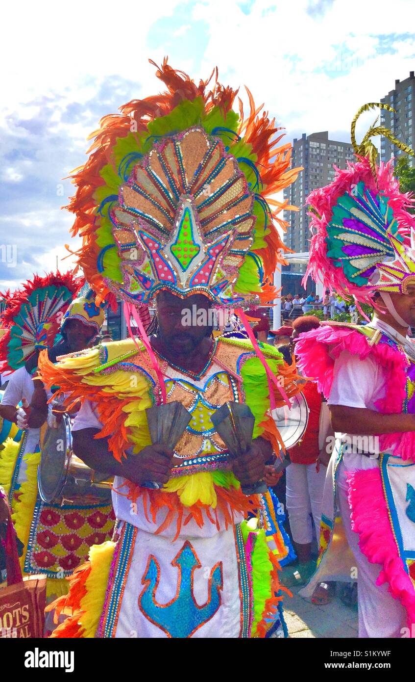 Vibrant Caribbean festive attire. Stock Photo