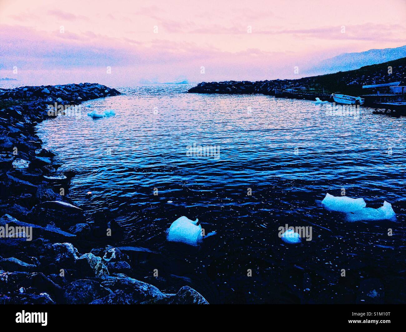 Icebergs at dusk, Newfoundland, Canada - Smartphone Captured Stock Image