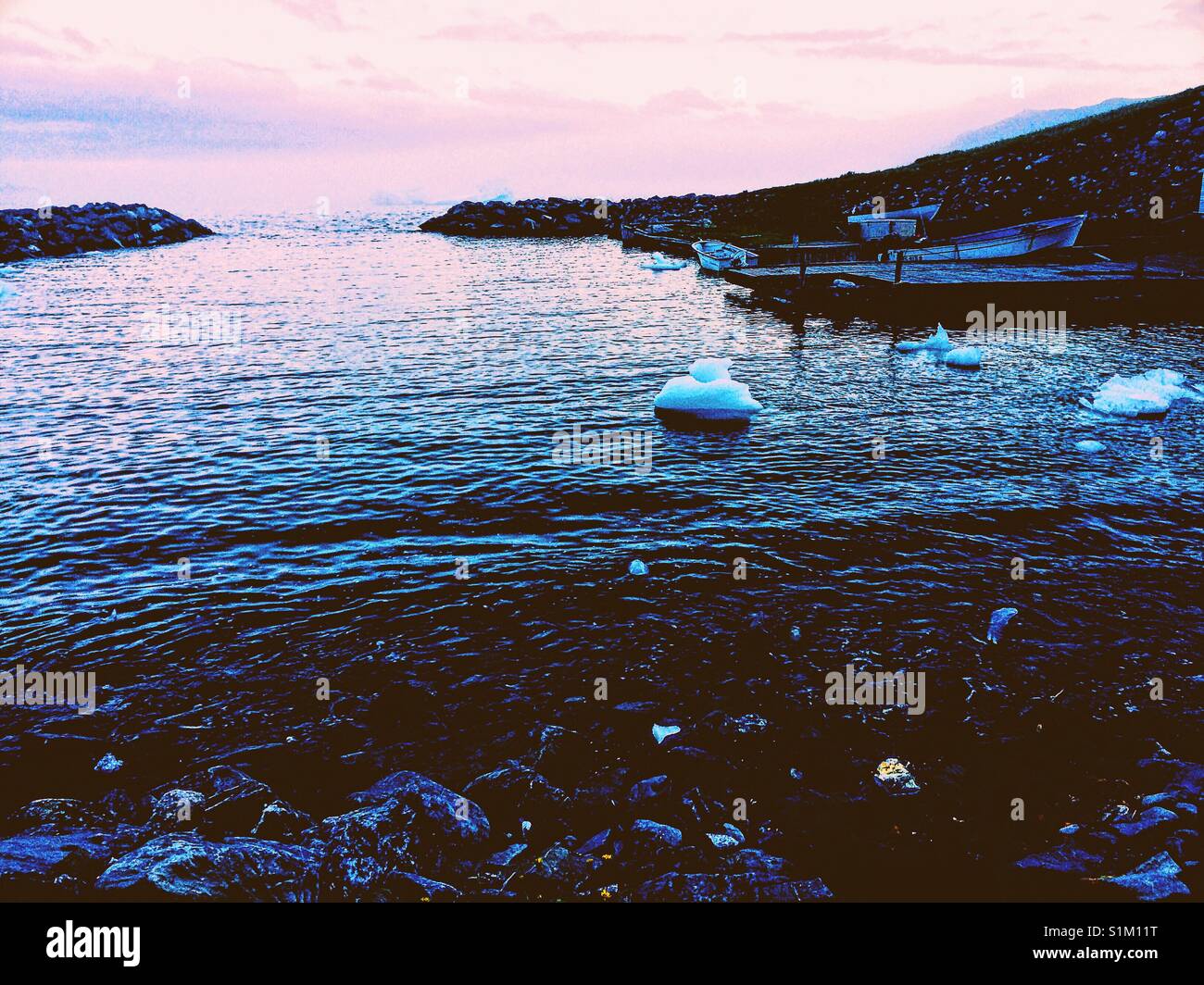 Icebergs at dusk, Newfoundland, Canada - Smartphone Captured Stock Image