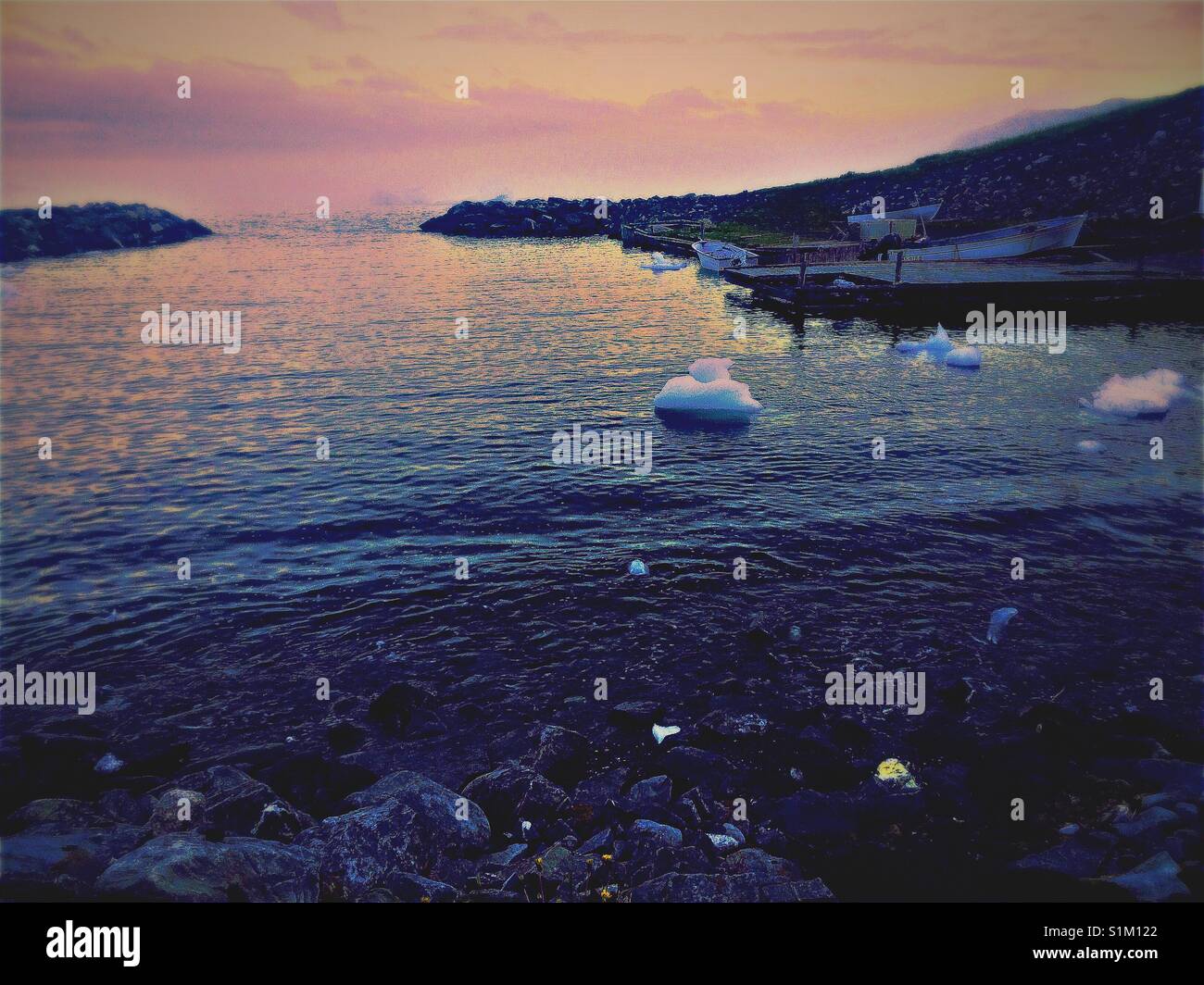 Icebergs at dusk, Newfoundland, Canada - Smartphone Captured Stock Image