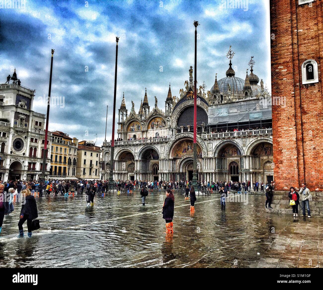 High flood waters in Piazza San Marco, Venice. Stock Photo