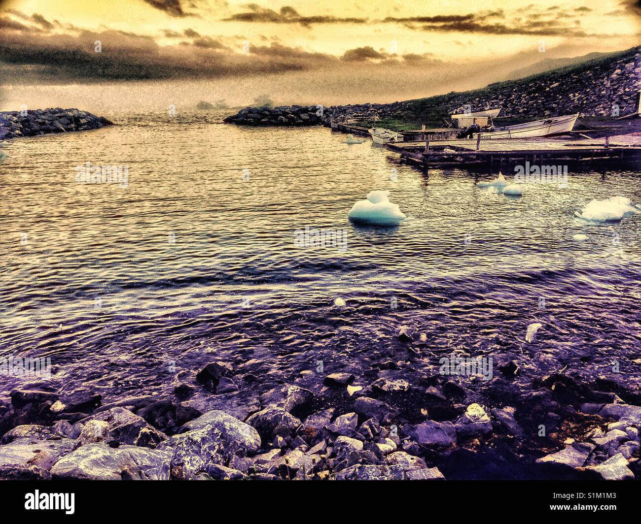Icebergs at dusk, Newfoundland, Canada - Smartphone Captured Stock Image
