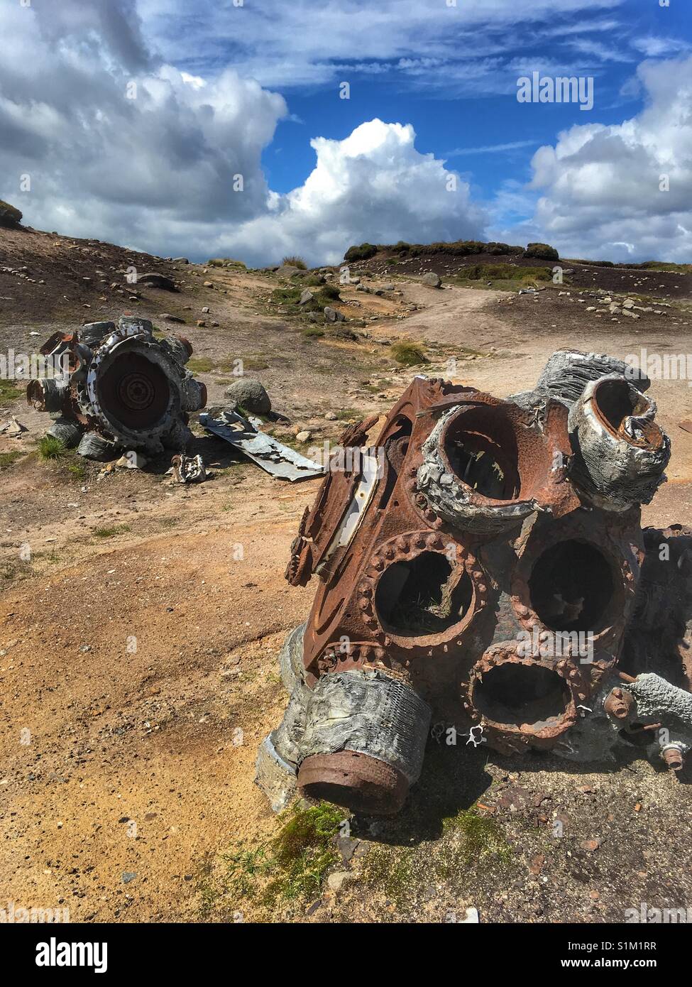 Boeing RB29 Superfortress engines at an aircraft crash site Stock Photo