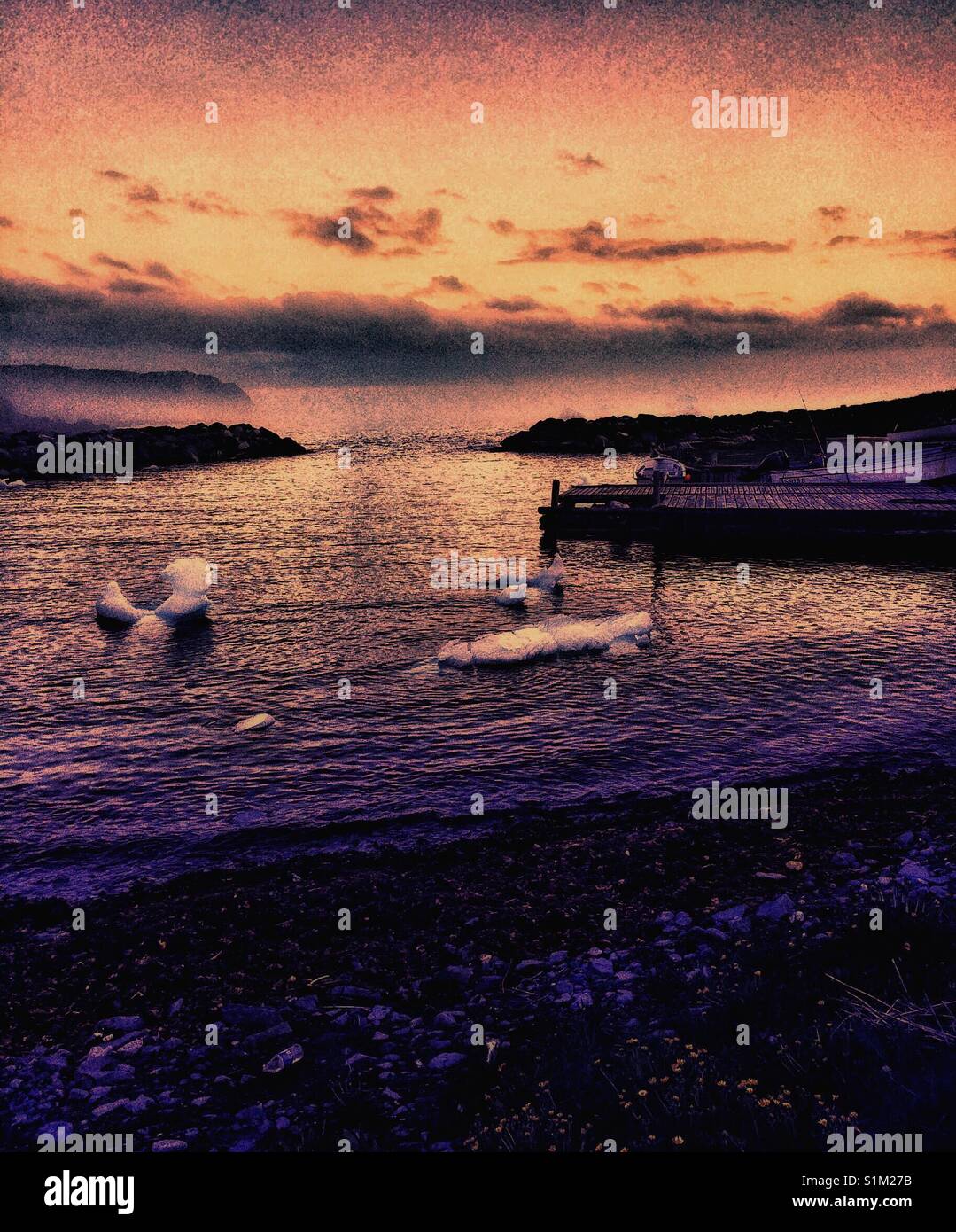 Icebergs at dusk, Newfoundland, Canada - Smartphone Captured Stock Image