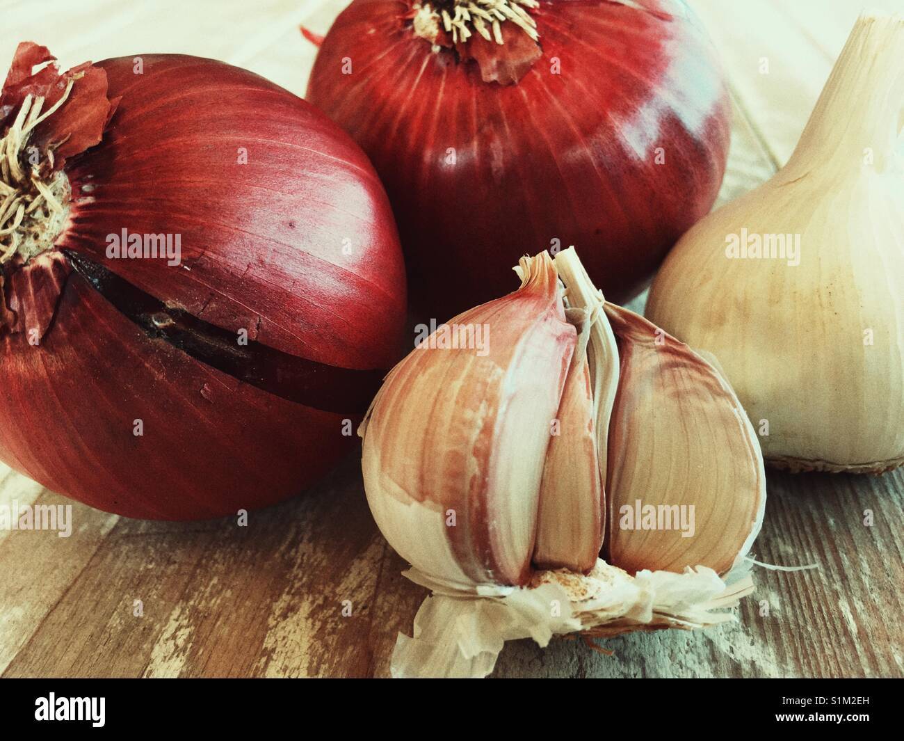 Red onions and garlics - Smartphone Captured Stock Image
