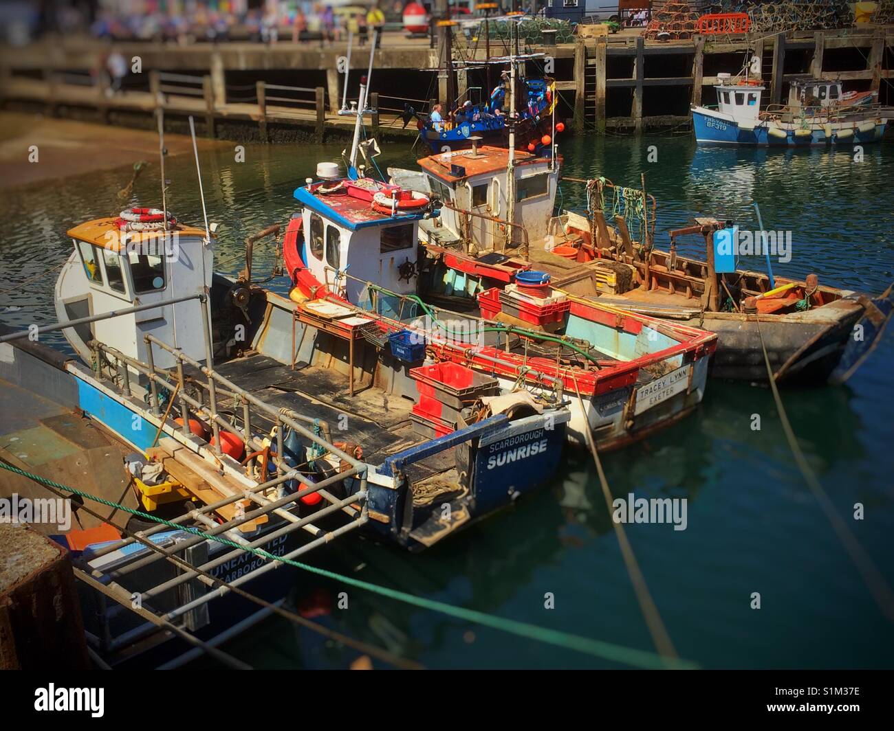 Fishing boats in the harbour Scarborough North Yorkshire England UK - Smartphone Captured Stock Image