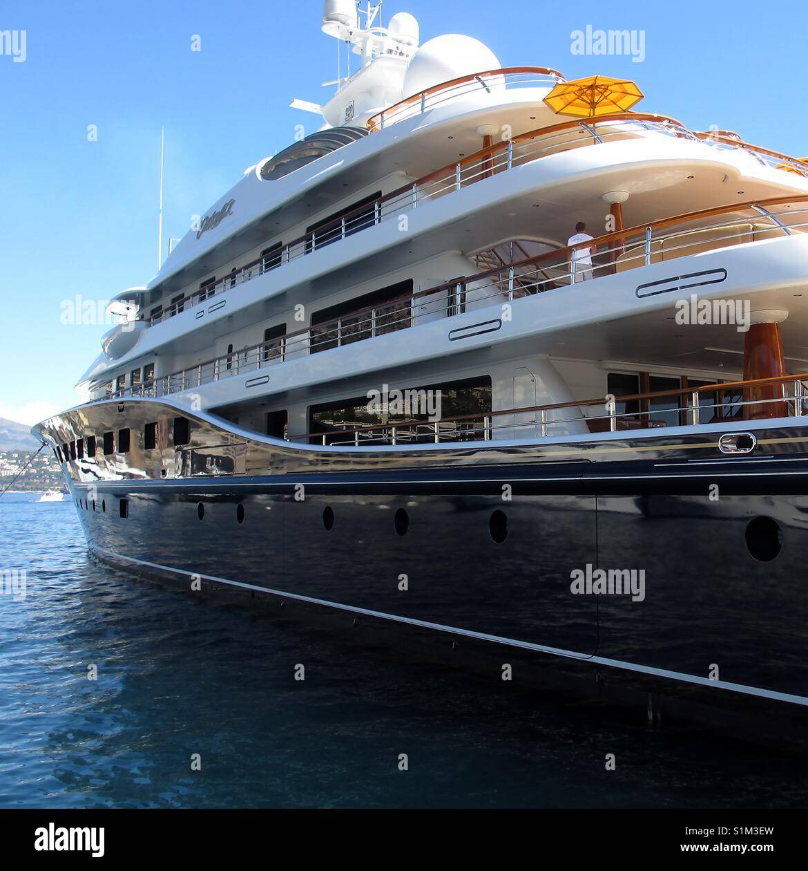 Monte Carlo: The super yacht 'Cake Walk' moored in the harbour - Smartphone Captured Stock Image