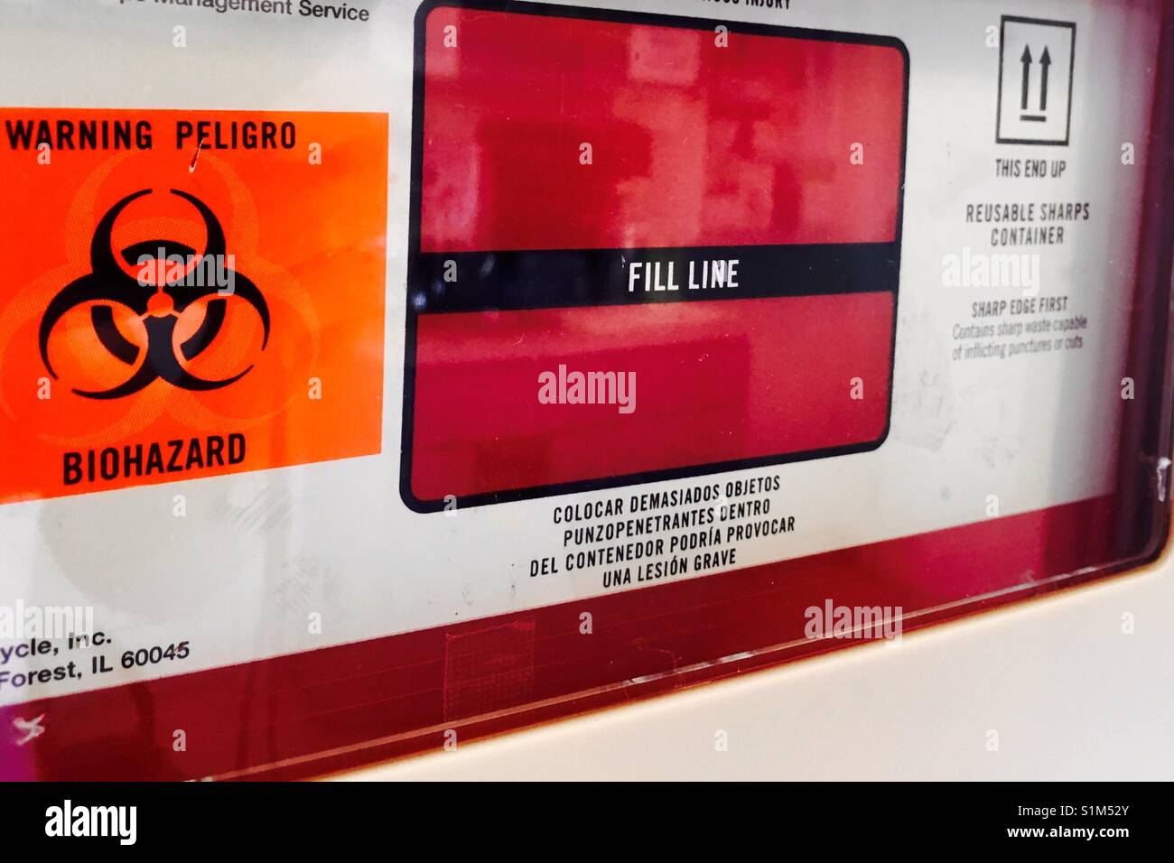 Sharps container for needles and syringes medical waste at hospital