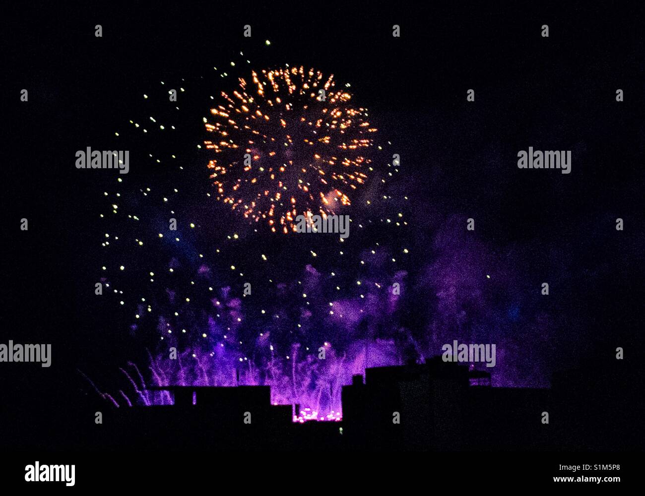 Fireworks over lake Geneva - 2017 Stock Photo