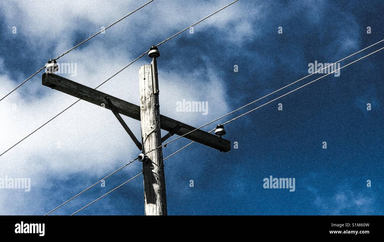 Electric Pole Dark Blue Sky Stock Photo - Alamy