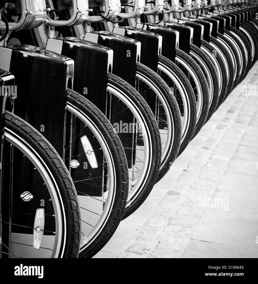 London rental bikes all in a row - Smartphone Captured Stock Image