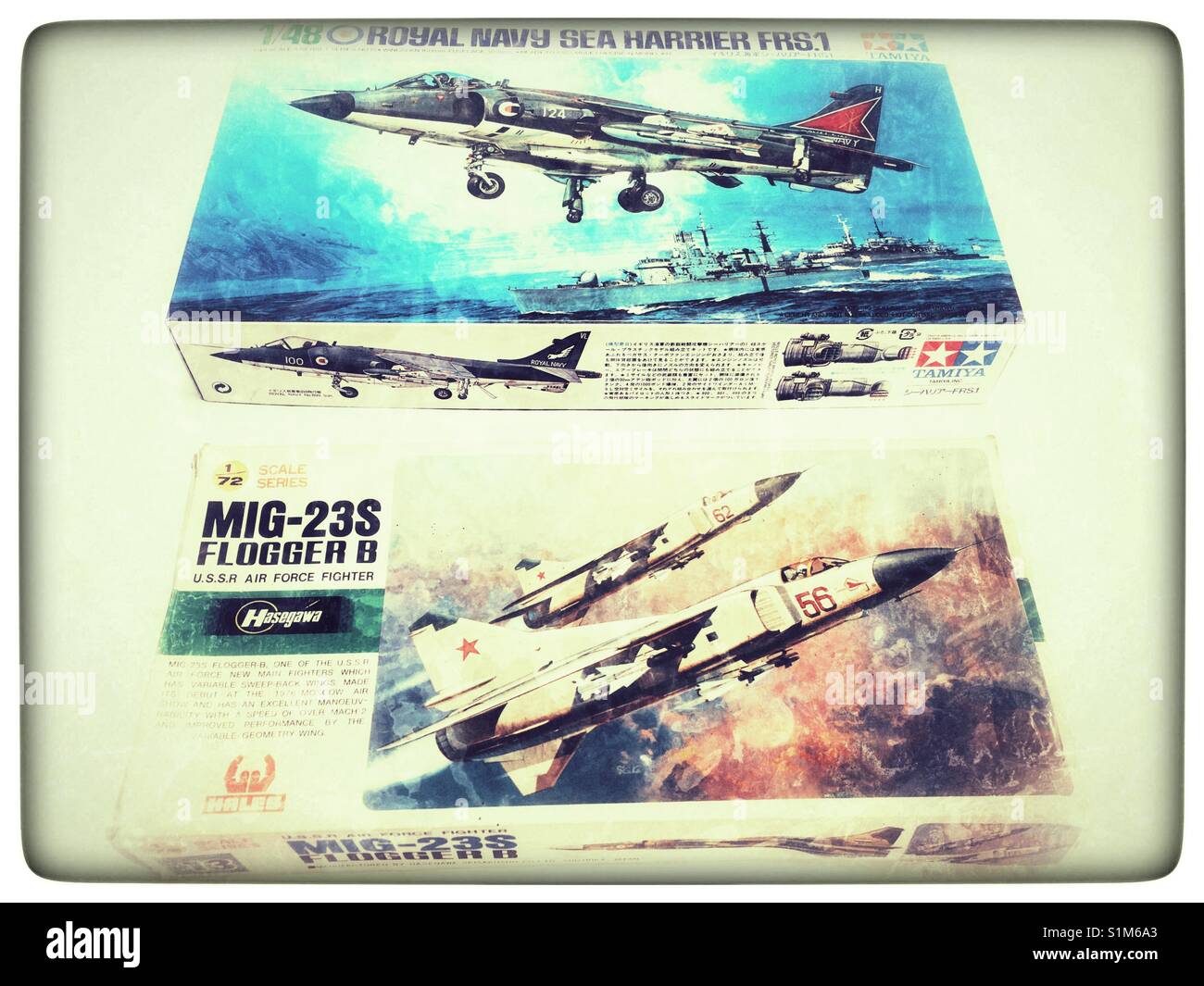 Russian and British Cold War fighter jet scale models - Smartphone Captured Stock Image