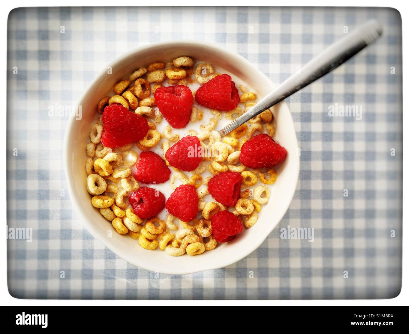 Cheerios breakfast cereal with fresh raspberries Stock Photo Alamy