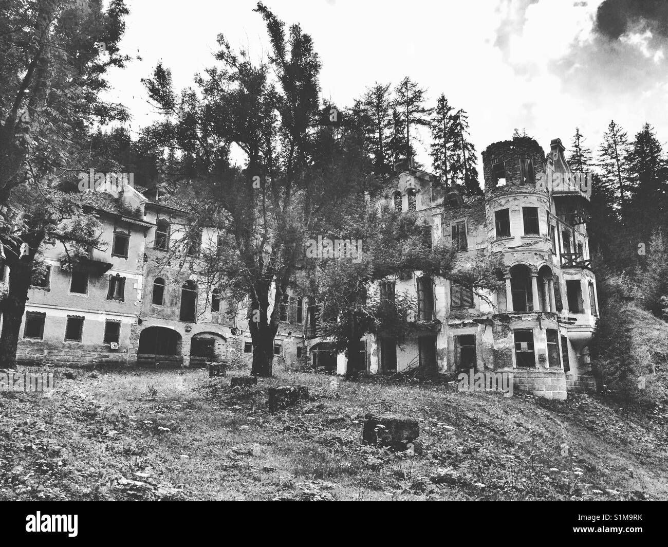 Ruins of ancient glory. Former Grand Hotel, Bagni di San Candido, Italy. Stock Photo