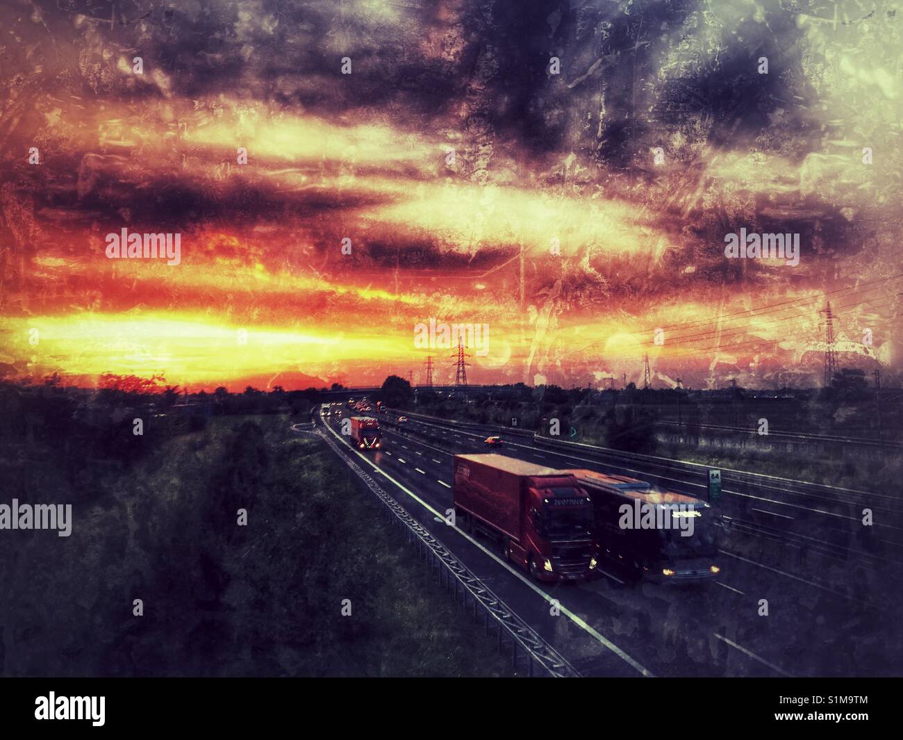 Sunset in the highway - Smartphone Captured Stock Image