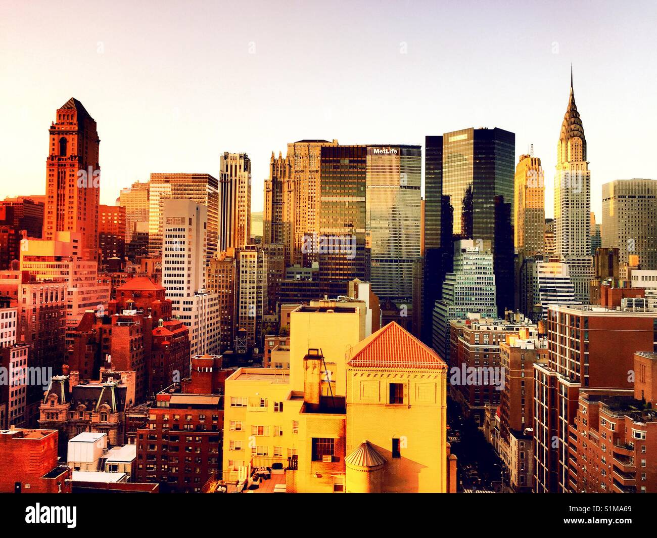 Rooftop view of Murray Hill neighborhood and midtown Manhattan skyscrapers, NYC, USA - Smartphone Captured Stock Image