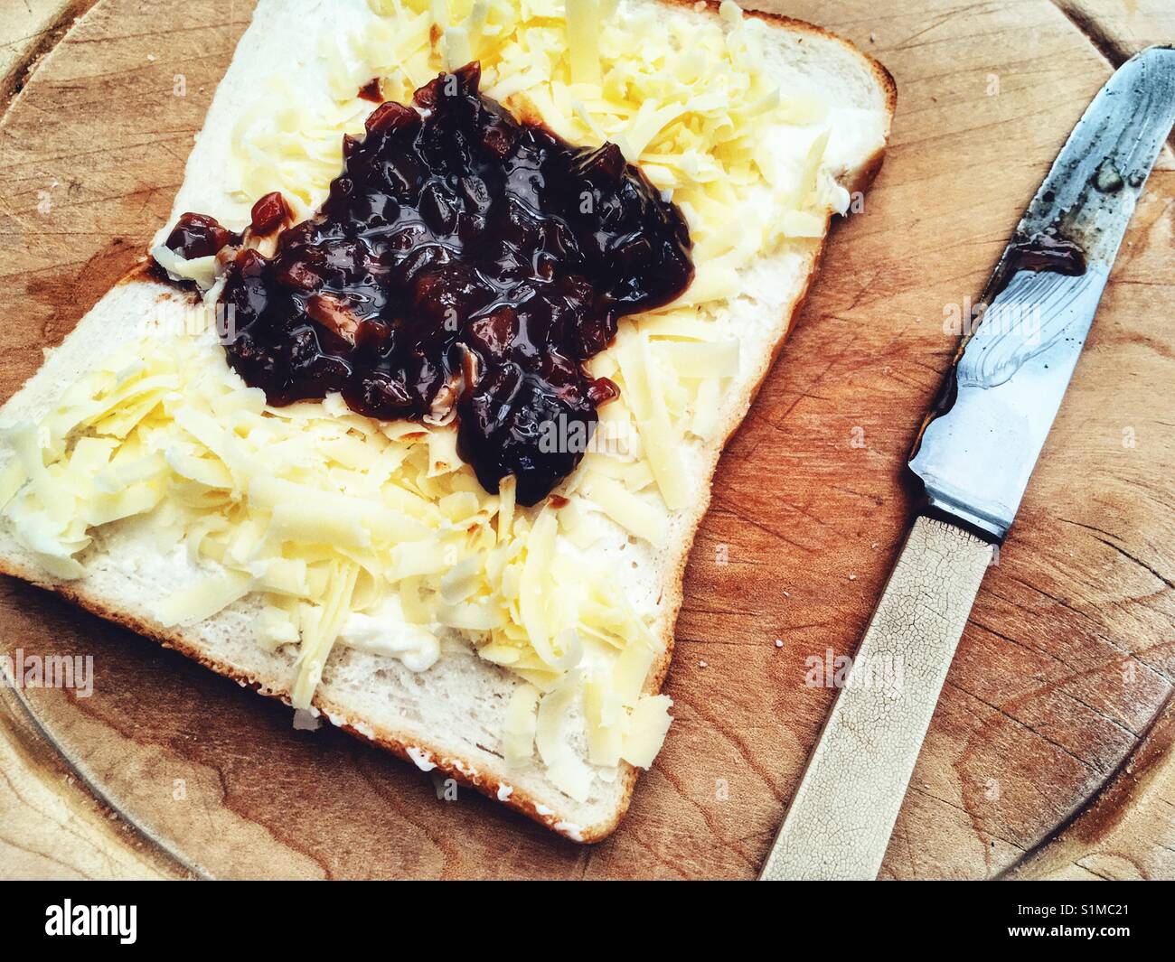 Cheddar cheese sandwich with Branston pickle Stock Photo Alamy