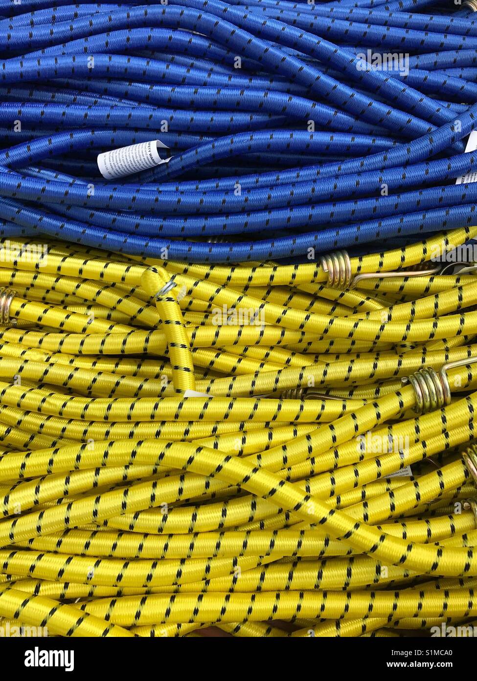 Pattern formed by coloured nylon ropes on display Stock Photo Alamy
