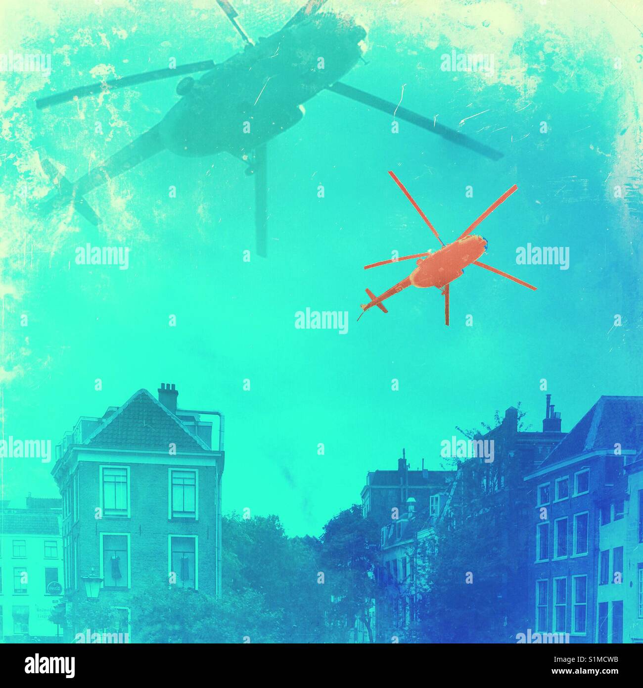 Helicopter urban surveillance - Smartphone Captured Stock Image