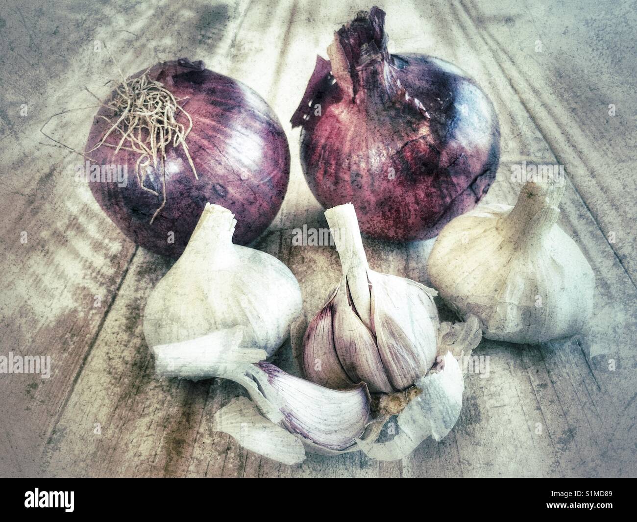 Red onions and garlic - Smartphone Captured Stock Image