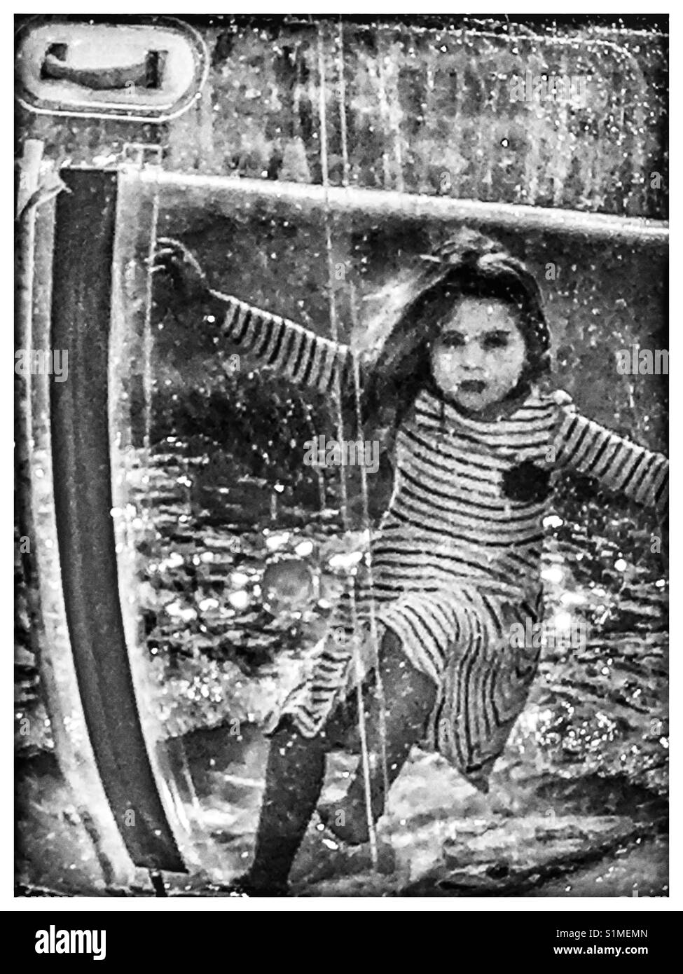 5 year old girl Water Zorbing. Stock Photo