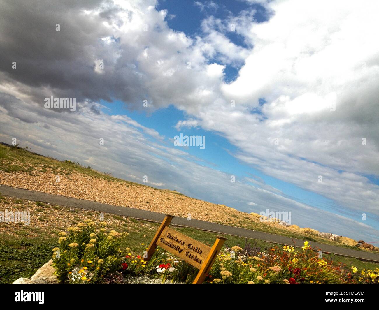 Cloudscape over Sandown Castle Community Garden, Deal, Kent - Smartphone Captured Stock Image