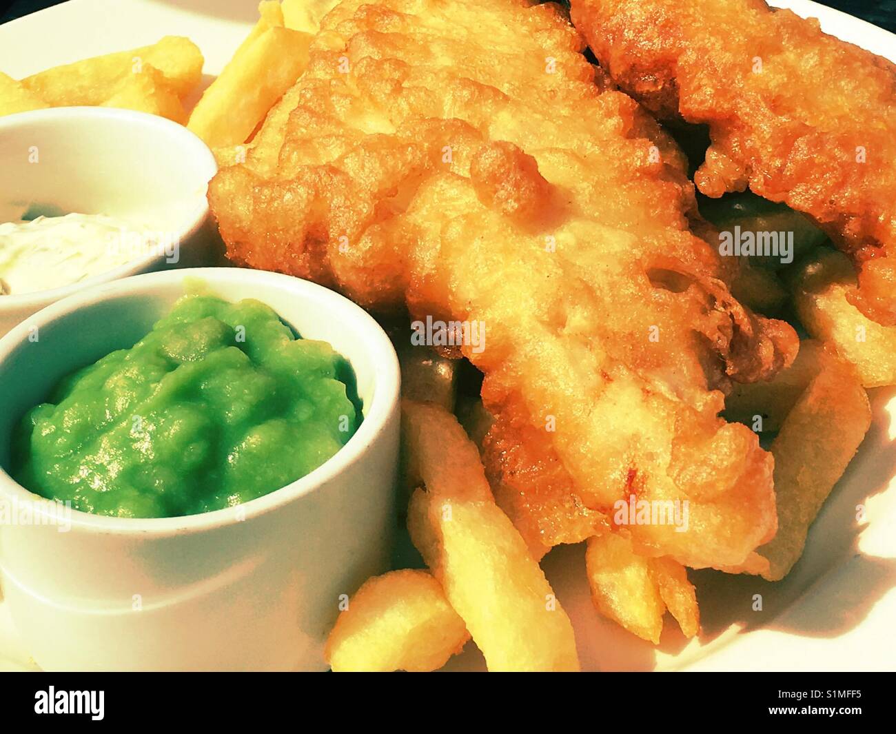 Fish Chips and mushy peas - Smartphone Captured Stock Image