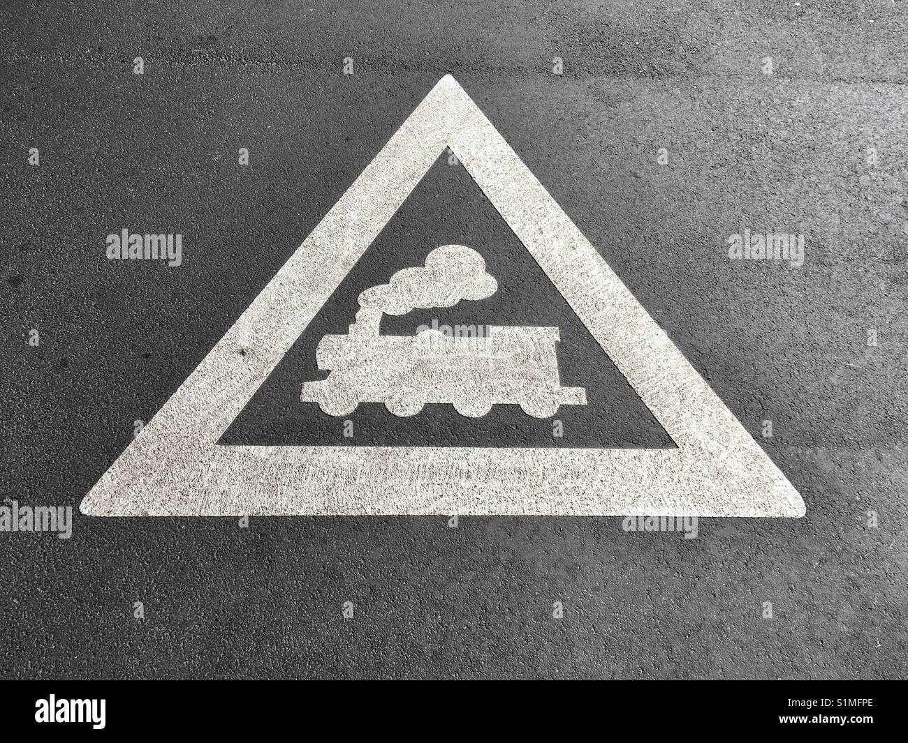 Warning sign: train crossing - Smartphone Captured Stock Image