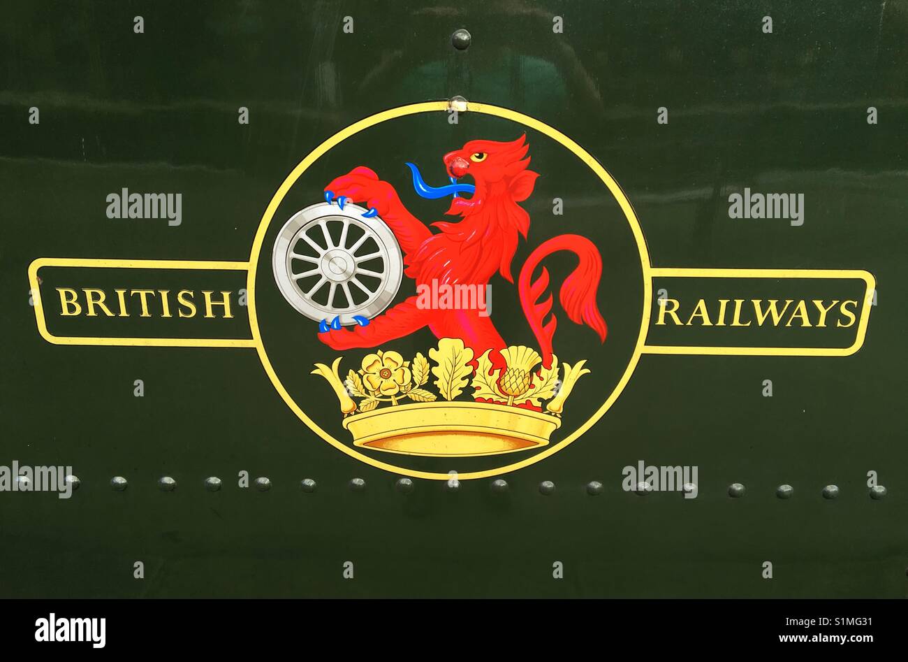 Severn Valley Railway - The original logo of the nationalised British Railways on the tender of the steam engine 'Bradley Manor' Stock Photo