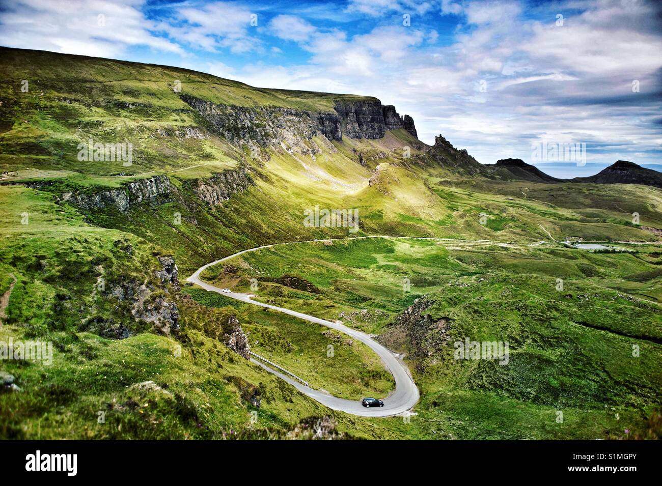 Curvy road of the Quirang Scotland Stock Photo